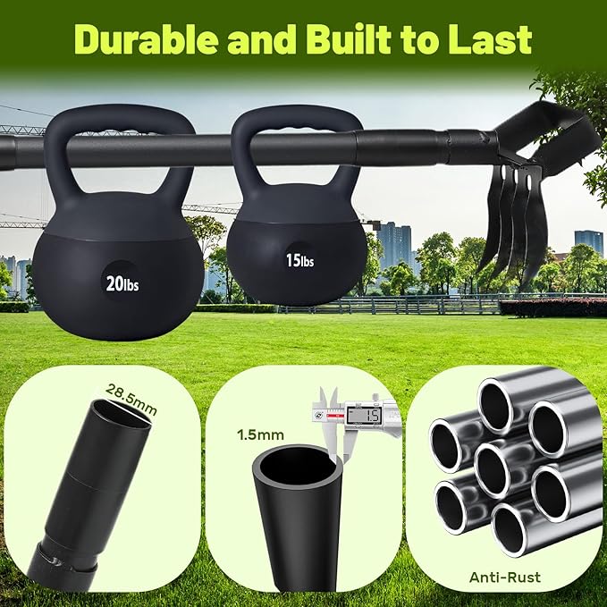 Stirrup Hula Garden Hoe with 4 Tines Rake, 2 in 1 Yard Weed Puller Gardening Weeding Tools, Garden Tiller Cultivator with 62.6" Adjustable Handle for Garden Weeding,Seeding,Ditching,Loosening Soil