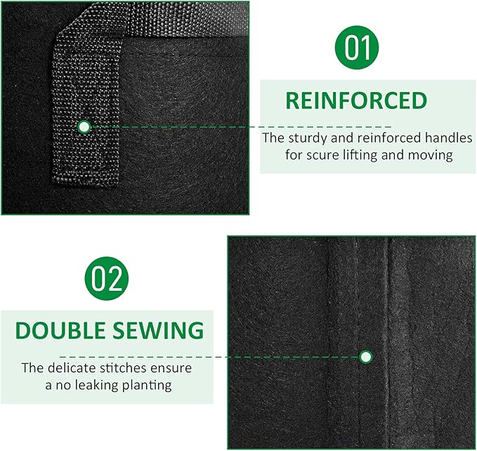 12-Pack 7 Gallon Thickened Non-Woven Grow Bags, Aeration Fabric Pots with Handles