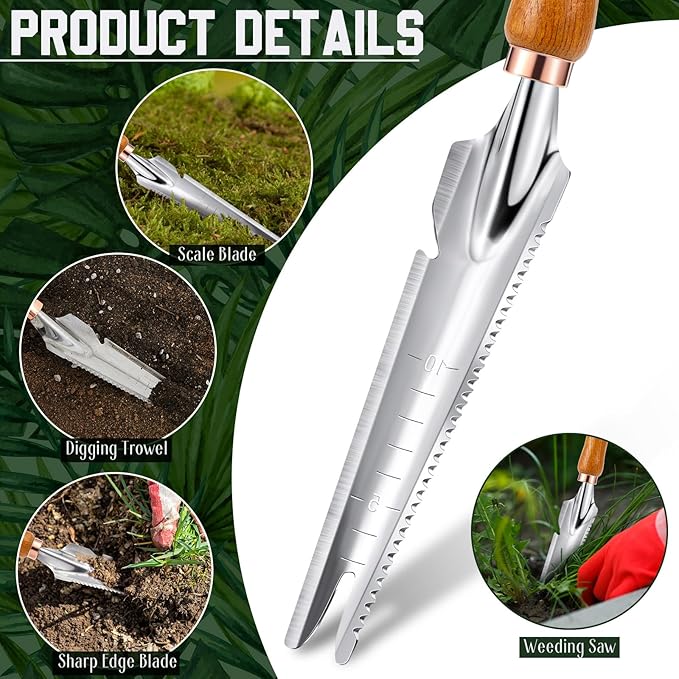 Yungyan 5 Pcs Weed Puller Set Include Dandelion Fork Weeding Knife Tool Hand Trowel 5 Teeth Weeding Tool L Shape Gardening Crack Sickle Tool Hoe for Garden Lawn Grass Moss Removal Backyard