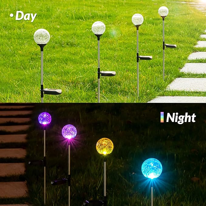 SOLPEX Solar Garden Lights 6 Pack, Solar Globe Lights Outdoor Waterproof, Solar Lights Outdoor Decorative, Multi-Color Changing Garden Spheres Large Waterproof for Yard, Cracked Glass Ball LED Lights