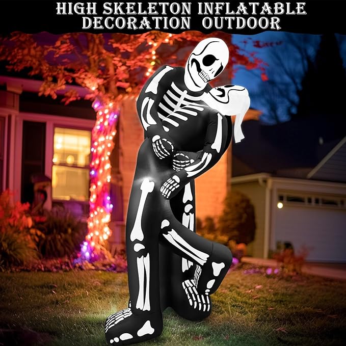 6 Ft Halloween Inflatable Outdoor Decoration, Skeleton Blow up LoveBugs Embrace Kiss Built in LED Lights, Halloween Skeleton Lover Decor for Yard Garden Lawn