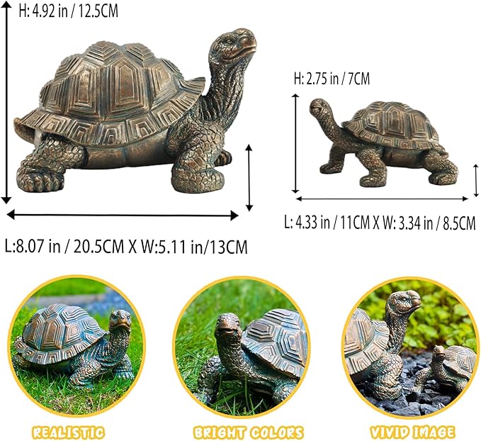 2 Pcs Outdoor Garden Turtle Statue, Cute Turtle Statue with Baby for Garden, Patio, Lawn, Outdoor Patio and Deck Decorations, Unique Housewarming Gifts