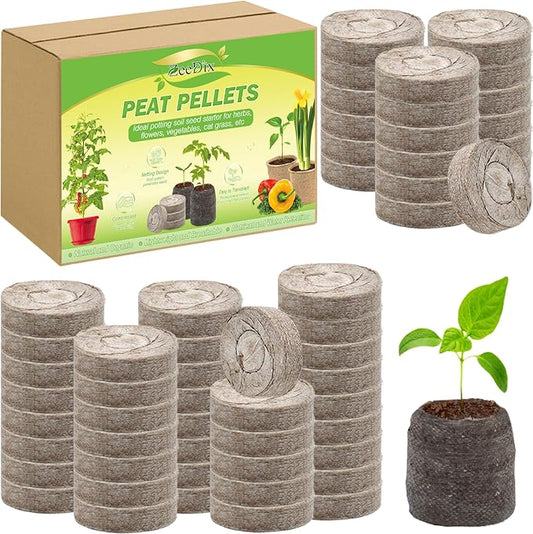 ZeeDix 50pcs 50mm Peat Pellets, Compressed Seed Starter Soil Peat Plugs Peat Pods Seed Starter Potting Soil Peat Moss Pellets Seed Pods for Planting Flowers Herbs and Vegetables