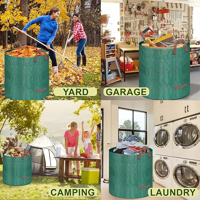 Remiawy Reusable Yard Waste Bags, 3 Packs 72 Gallons Lawn and Leaf Garden Bags with Reinforced Carry Handles Heavy Duty Garden Waste Bags Camping Yard Recycling Trash Bags for Debris Leaves Grass