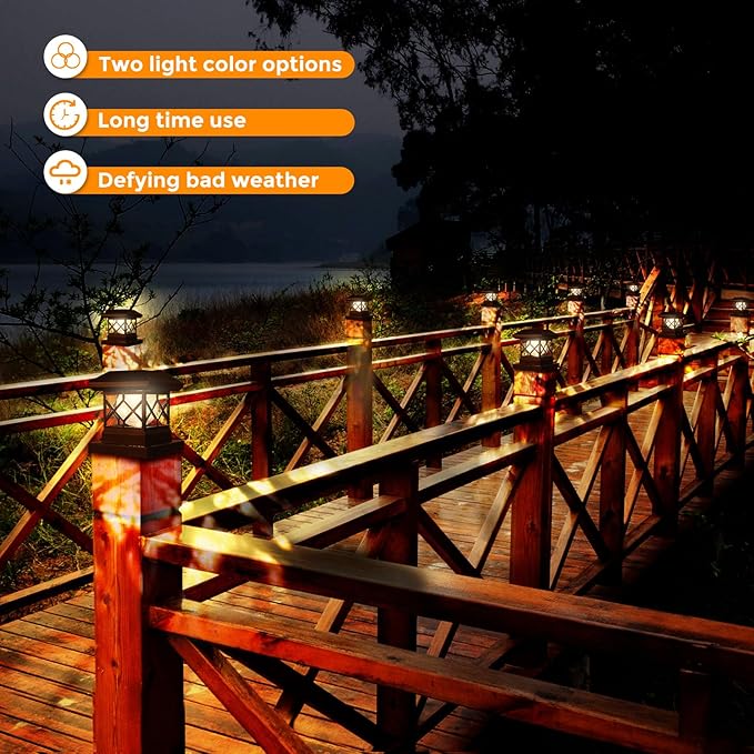 TWINSLUXES Solar Post Cap Lights Outdoor - Waterproof LED Fence Post Solar Lights for 3.5x3.5/4x4/5x5 Wood Posts in Patio, Deck or Garden Decoration Warm Light… (12 Pack)