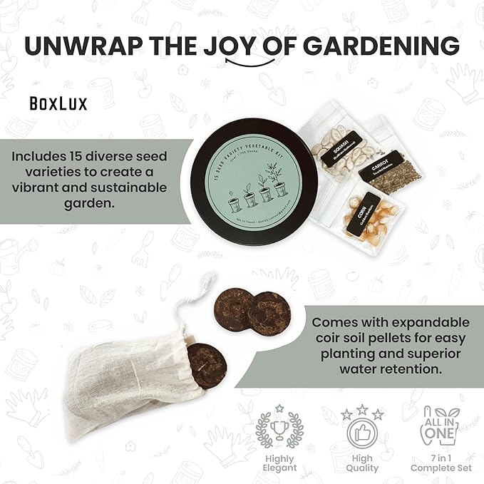 Premium Gardening Tools Gift Set, Over 1,700 Non GMO Vegetable Seeds, Copper Steel Tools for Planting, Garden Tool Kit for Women with Handbag and Coco Coir Soil Pellets, Birthday Gift Box