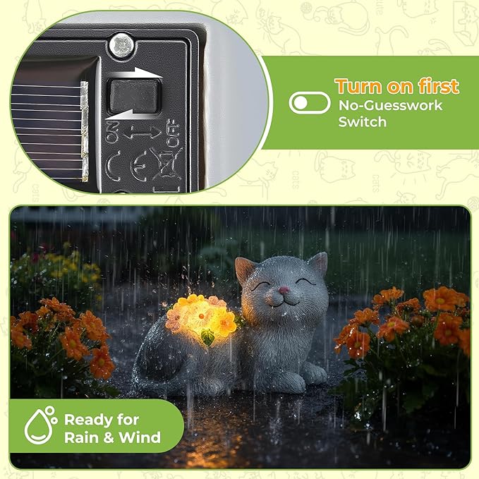 Garden Decor Solar Cat Statue with Warm Glow - Unique Birthday, Christmas & House Warming Gifts for Women, Mom, Cat Lovers - Outdoor Yard Art for Lawn, Patio, Backyard & Balcony Decor