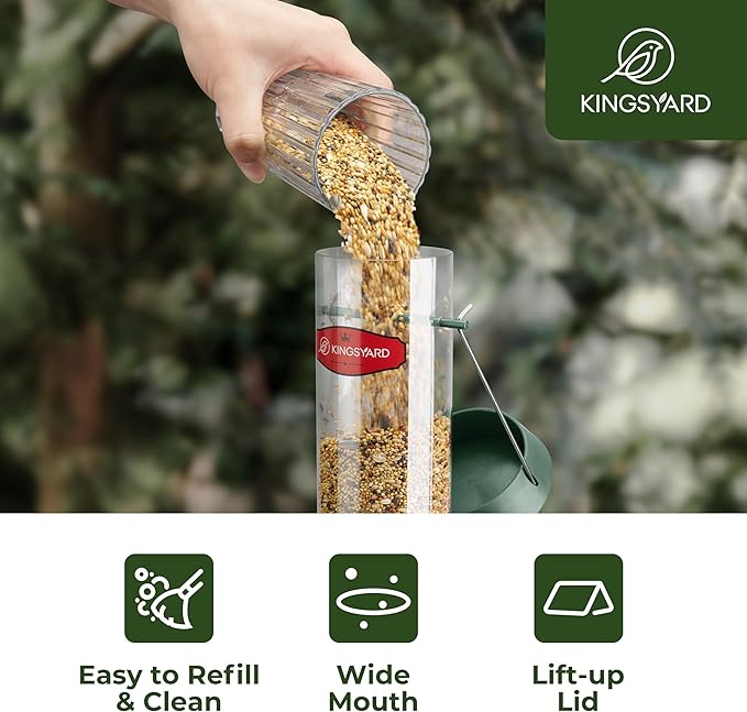 Kingsyard 6 Ports Tube Bird Feeder for Outdoors Hanging, Removable Base and Perch, Easy to Clean & Refill, Premium Hard Plastic, Attracting for Finches Cardinals Bluebirds (Green)