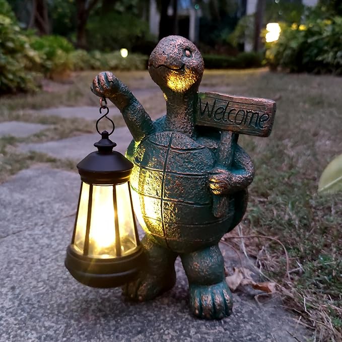 Turtle Garden Statue Outdoor Décor with Solar Lights Lantern,Turtle Solar Light Figurines Outside Decorations for Yard,Lawn,Patio, Balcony, Unique Housewarming Gifts