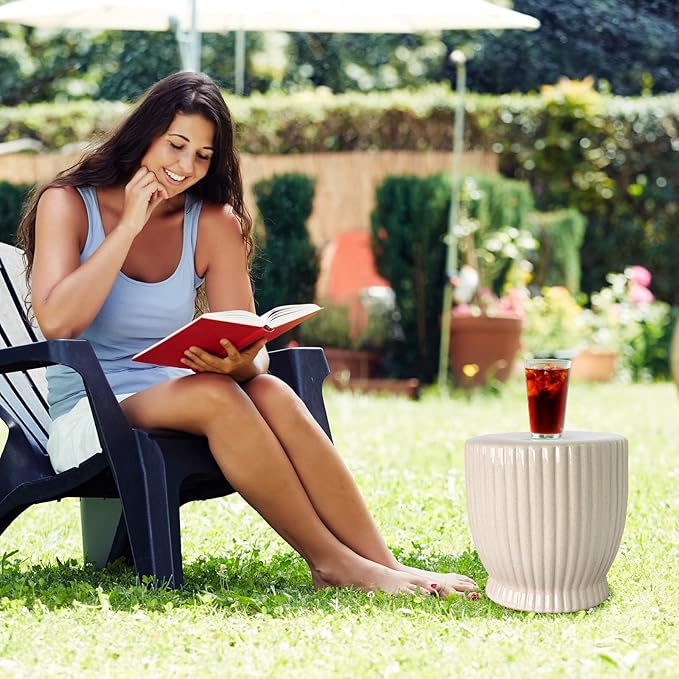 Ceramic Decorative Garden Stool: Cream Stool Striped Drum Shape for Indoor Outdoor Decor - Ceramic Tabouret for Living Room Patio Front Porch Bathroom