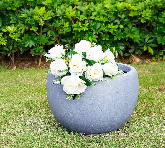 Kante 11.8" Dia Round Concrete Planter, Outdoor/Indoor Large Bowl Plant Pots with Drainage Hole and Rubber Plug for Garden Patio Balcony Home, Slate Gray