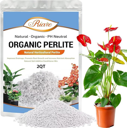 Riare 2 Quarts Organic Perlite for Plants - Horticultural Perlite Soil Amendment for Plants Potting Mix, Natural Chunky Perlite Soil Additive Conditioner Improve Root Growth, Drainage and Ventilation