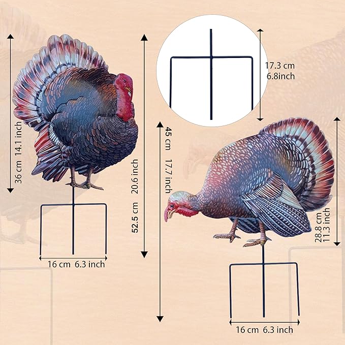 Turkey Metal Garden Stakes Outdoor Decorative Sculptures Holiday Yard Art Fall Thanksgiving Decor for Outdoor Holiday Party Garden Yard Lawn Decor, 2 Pack