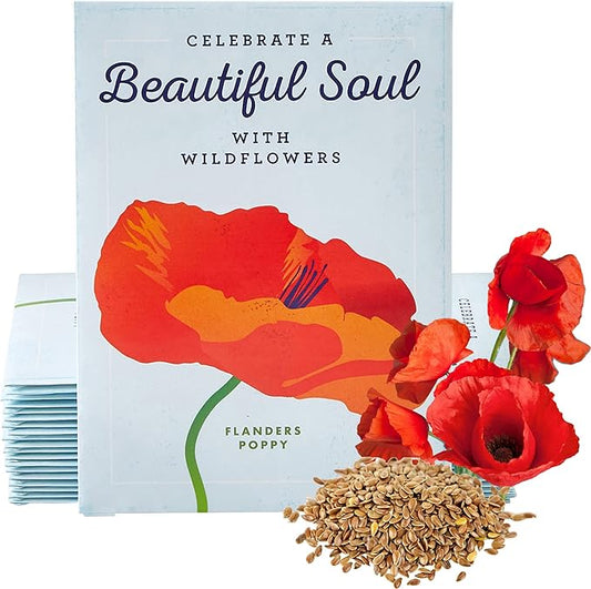 American Meadows Wildflower Seed Packets Celebrate a Beautiful Soul Memorial Favors (Pack of 20) - Red Poppy Seed Mix, Favors for Funerals, Wakes, Viewings, Visitations, Memorial Services