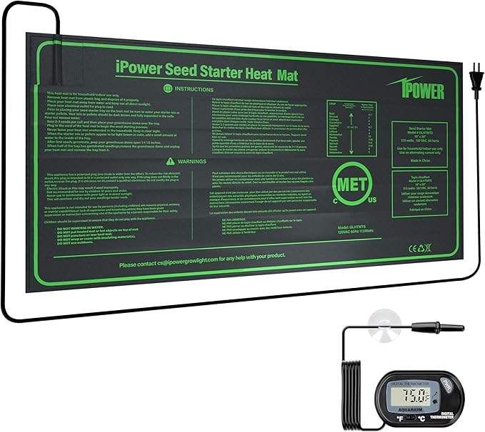 iPower 10" x 20" Durable Waterproof Seeding Heat Mat with Digital Thermometer for Providing Reliable Warmth for Indoor hydroponic Plant Germination