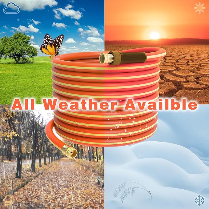 Hybrid Hose 50ft x 5/8", Short Garden Water Hose Heavy Duty, Flexible, Lightweight Hybrid Water Hose with Swivel Handle,3/4'' Brass Fittings, Available For Reel Cart Backyard Burst 500 PSI