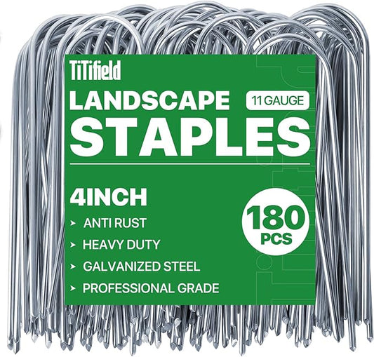 U Shape Garden Stakes 180 Packs 4 Inch 11 Gauge Irrigation Tubing Stakes, Heavy Duty Galvanized Landscape Staples for Tube, Lawns, Landscape Fabrics,Irrigation Hose and Weed Barriers