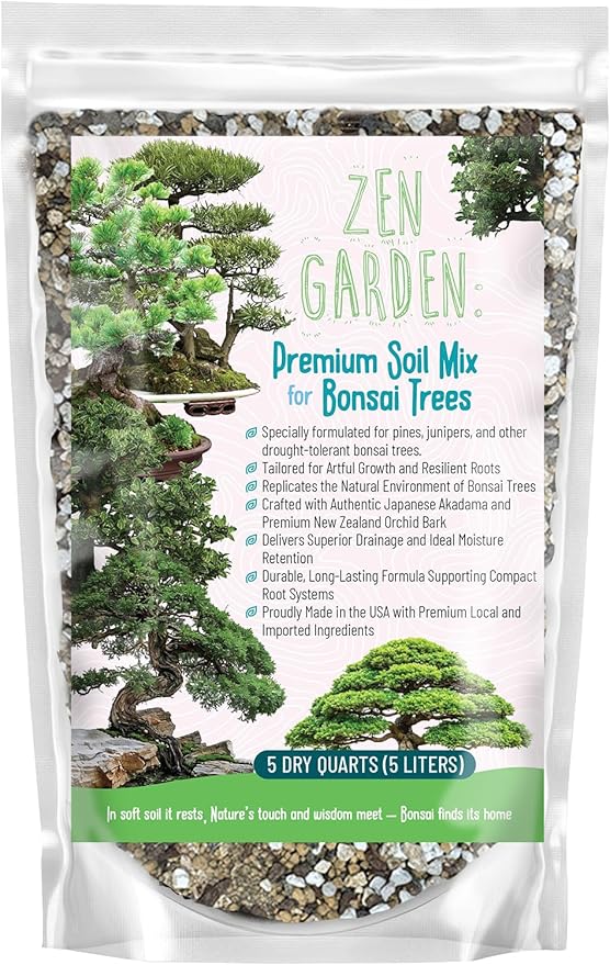 Zen Garden Bonsai Soil Mix – Fast-Draining & Organic for Junipers, Pines, and Drought-Tolerant Bonsai Trees – Handcrafted in The USA with Japanese Akadama & Pumice (4 quarts)