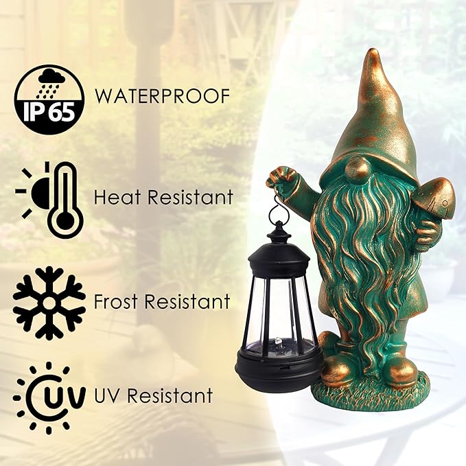 Gnomes Garden Statue Outdoor Décor with Solar Lights Lantern,Gnome Solar Light Figurines Outside Decorations for Yard,Lawn Patio, Balcony, Unique Housewarming Gifts