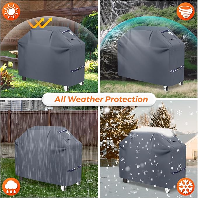 Grill Cover for Outdoor Grill 600D Heavy Duty 64Inch Waterproof,UV & Fade Resistant,BBQ Cover with Adjustable Straps,BBQ Grill Cover for Weber,Blackstone,Charbroil etc,Grey