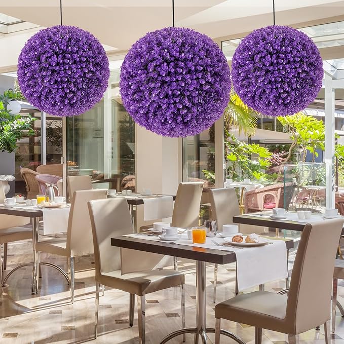 Goplus 17.5 Inch Topiary Balls Artificial Outdoor Set of 2, Faux Purple Eucalyptus Decorative Balls, Fake Plant Sphere, Round Artificial Plant Balls for Front Door, Porch, Backyard, Home Décor