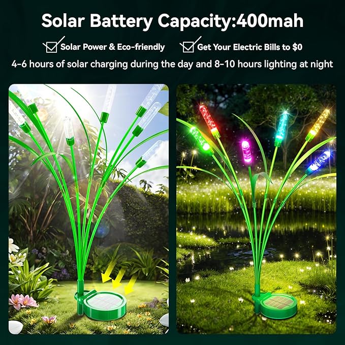 Solar Garden Lights 4 Pack, 24LED Swaying Solar Lights for Mother's Day, 30 Inches Waterproof Garden Lights for Pathway Yard Outdoor Garden Decor, Gardening Gifts, Mulitiple Colors Change