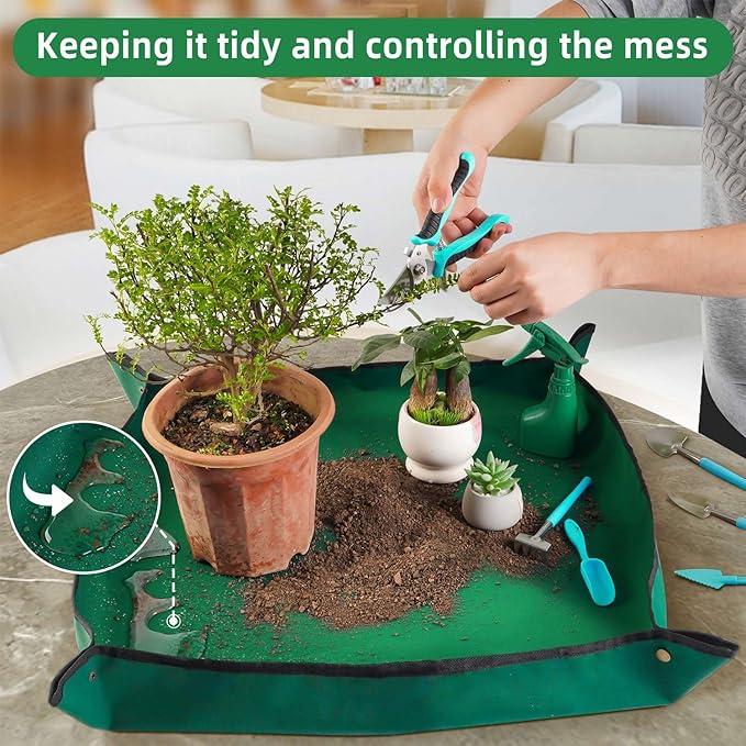 Repotting Mat for Indoor Plant Transplanting and Mess Control. 29.5" X 29.5" Portable Potting Tray Succulent Gardening Mat Gardening Gifts for Plant Lovers