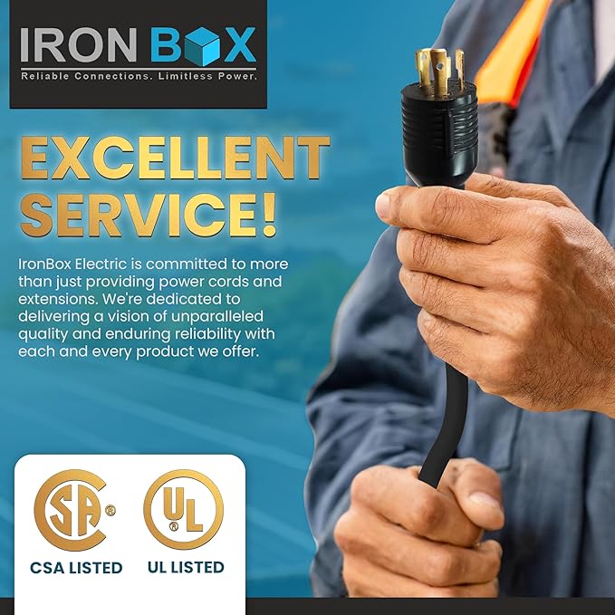 IronBox Electric NEMA L6-30P to C19 Power Cord - 20Amp, 250V, 12/3 SJT - UL Listed Heavy Duty Power Extension Cable for Generator, Data Centers, Outdoor Use, High-Powered Applications & More (8 ft)