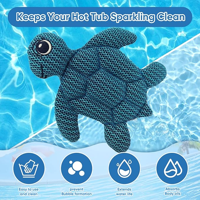 2 Pack Hot Tub Scum Absorber Turtle - Oil Absorbing Hot Tub Floating Sponge Cleaner Absorber Spa & Pool Cleaner, Keeps Water Clear, Reusable Pool Scum Absorber Hot Tub Spa Accessories