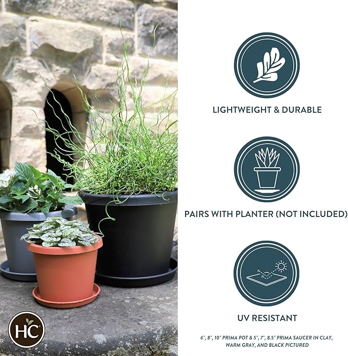 The HC Companies 21 Inch Round Prima Plastic Plant Saucer - Indoor Outdoor Plant Trays for Pots - 21.22 Inchx21.22 Inchx2.52 Inch in Warm Gray