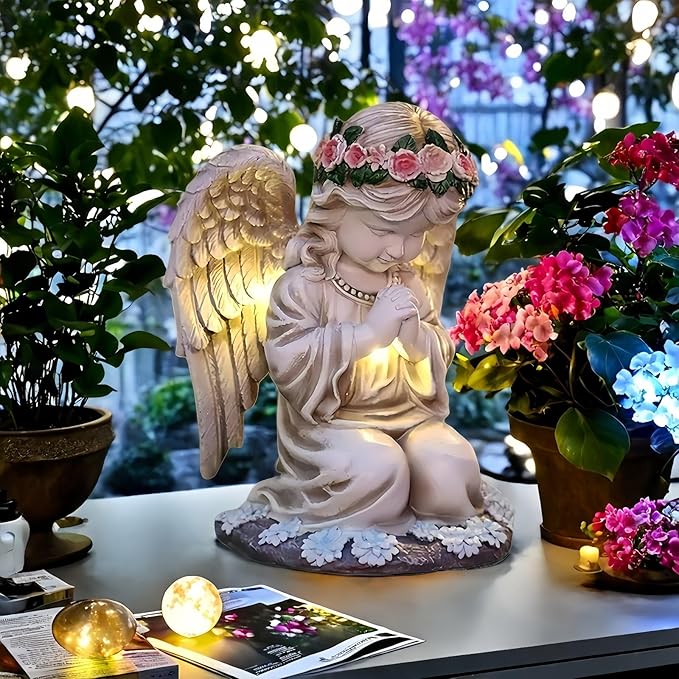 Solar Angel Garden Statue,Figurines Outdoor Decor,Outdoor Solar Statue with LED Lights for Yard,Patio,Lawn Art Decoration,Housewarming Gift (Praying Angel)
