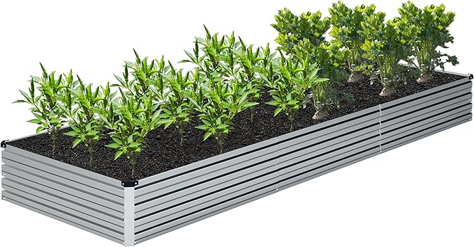 2PCS 12x4x1FT Galvanized Raised Garden Bed Kit,Vegetable Boxes-Rectangle Metal Flower Box,Large Planter Raised Beds Outdoor Garden for Planting,Fruit,Herb-Sliver