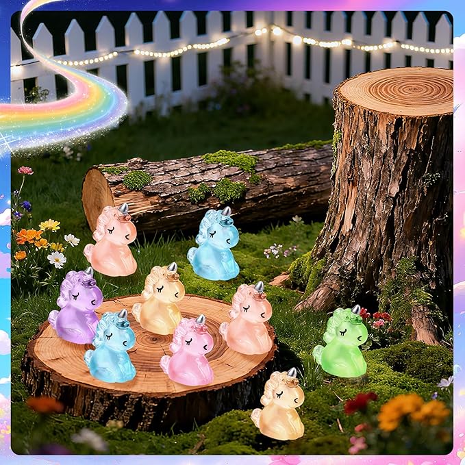 120Pcs Luminous Mini Resin Unicorn Figurines Glow in The Dark Tiny Unicorn to Hide Bulk Plastic Animals for Micro Landscape Fairy Garden Aquarium Dollhouse Birthday Party DIY Crafts Decor