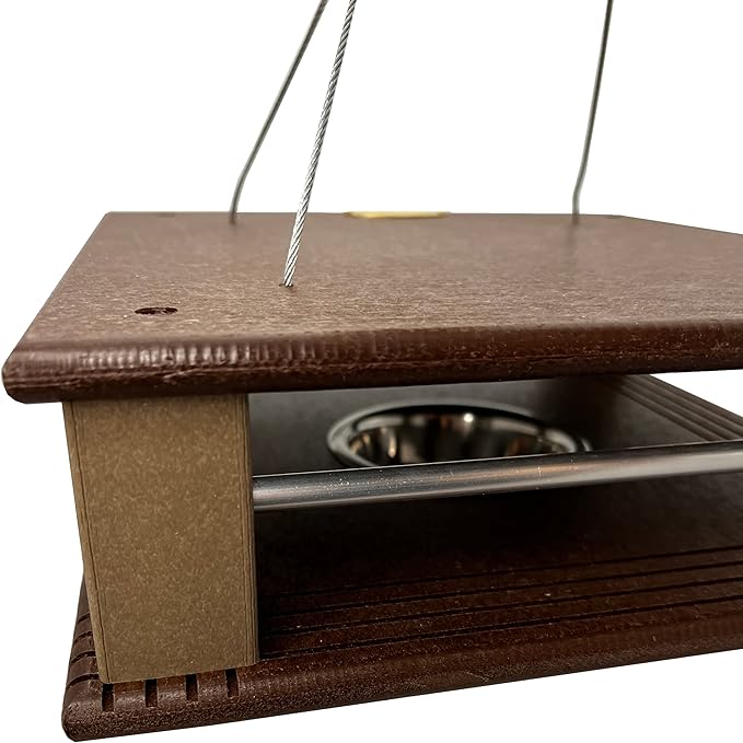 DutchCrafters Poly Gilbertson Large Covered Blue Bird Feeders for Outdoors Hanging, Bluebird Feeder for Mealworms - Amish USA Made (Milwaukee Brown & Weatherwood)