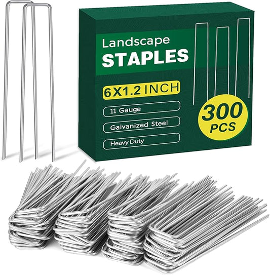 CEWOR 300 Pack Landscape Staples 6 Inches, 11 Gauge Galvanized Metal Garden Stakes Landscaping Landscape Fabric Staples Sod Pins for Lawn, Barrier Fabric, Garden Fence, Ground Cover