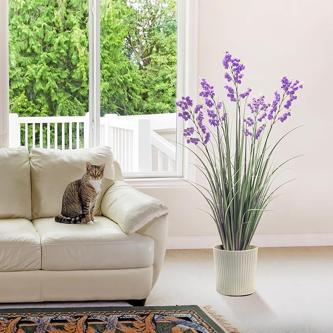 Green Onions Home Decor Fake Plants Lily of The Valley Snake Plant Home DéCor Accents Artificial Grass Room Decor Artificial Plants Indoor Artificial Grass 47“ 1 Pack(Purple)