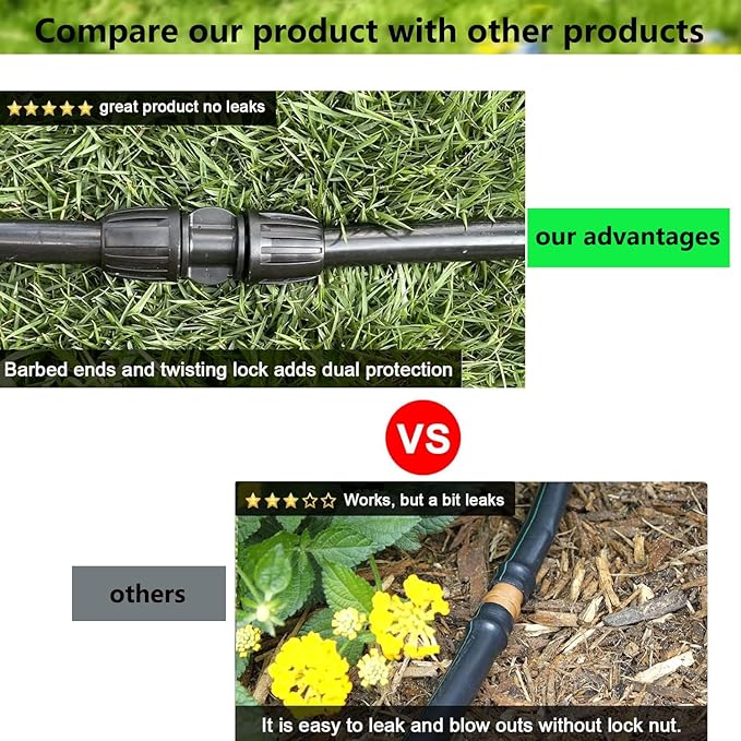 1/2 Inch Drip Fitting with 10 Barb Locking Coupler Connectors for Drip Proof Direct Connection of 1/2 Inch Irrigation Pipe (1/2" ID x0.640" OD) for Garden Irrigation Systems