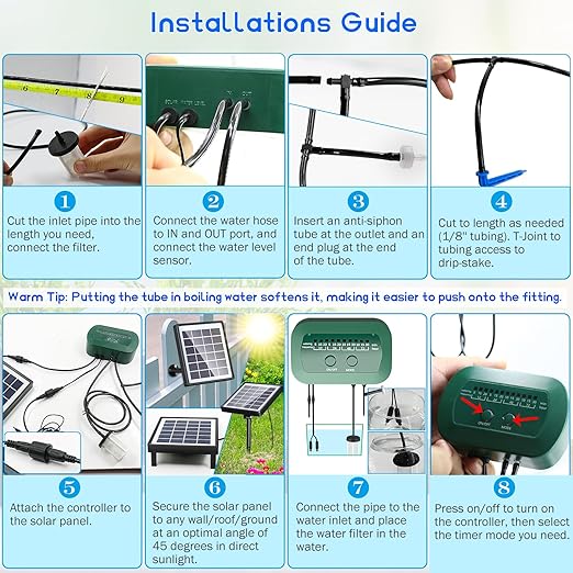 PChero Solar Automatic Drip Irrigation Kit, Solar Powered Auto Watering System with 12 Timer Modes for Indoor Balcony Outdoor Garden Greenhouse, Supported 15 Pots Plants