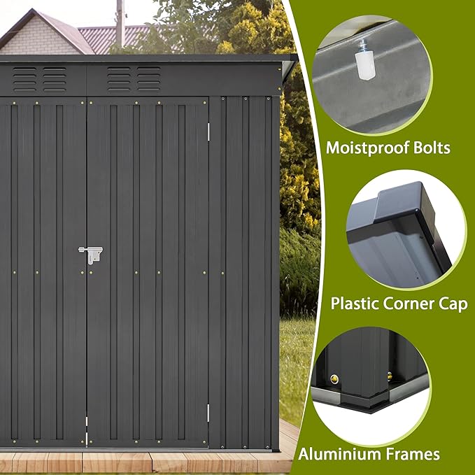 4x6 ft Metal Shed Outdoor Storage Shed,Metal Steel Utility Tool Shed Storage House with Double Lockable Doors and Air Vent for Backyard Garden Patio Lawn Black
