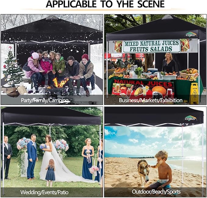 COBlZI 10x10 Pop Up Canopy Tent with 4 Removable Sidewalls,One Push Setup Waterproof Commercial Gazebo Tent with Air Vent, 4 Sandbags,4 Stakes & 8 Ropes(Tents for Party/Exhibition-Black