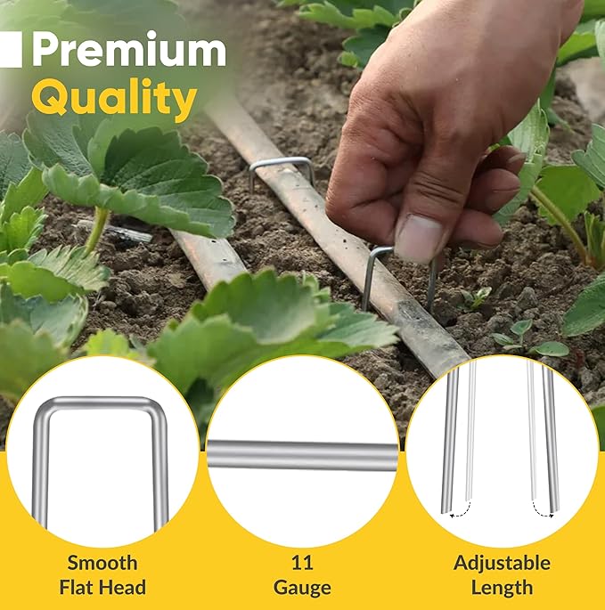 USA Made 20 Pack Landscape Staples 6 inch 11 Gauge Garden Stakes Galvanized Steel | Yard Stakes for Decorations Weed Barrier Fabric | Ground Stakes for Gardening | Fence Stakes Landscape Pins