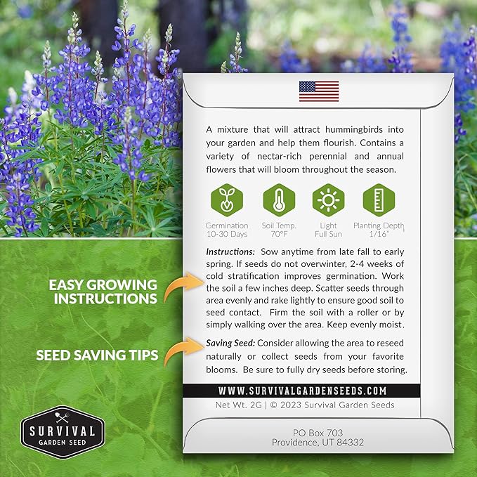Survival Garden Seeds - Hummingbird Pollinator Mix Wildflower Seed for Planting - 5 Packs with Instructions to Plant & Grow Nectar Flowers in Your Home Vegetable Garden - Non-GMO Heirloom Varieties