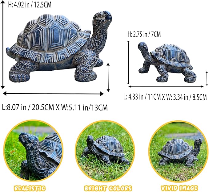 2 Pcs Turtle Outdoor Statue Tortoise Garden Figurine Outdoor Decor Sculpture Ornament, Resin Decorations Patio Lawn Yard Housewarming Mom Gifts