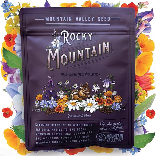 Wildflower Seeds Bulk, 2 Oz. 80,000+ Seeds, Rocky Mountain Wildflower Seeds, 18 Non-GMO Varieties of Rocky Mountain Flower Seeds - Rocky Mountain Seed Mix for Planting - Pollinator Wildflower Seeds