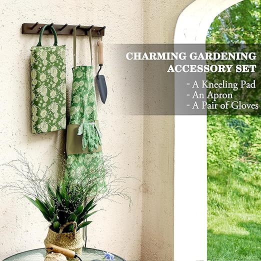 Colwelt Gardening Foam Kneeling Pad Set 3pcs, Gardening Gifts for Women Gardeners, Elegant Pattern Garden Protection Tools Set, Charming Garden Accessories(Extra Thick Kneeling Mat, Apron, Gloves)