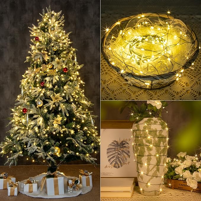 Solar String Lights for Outside,33FT 100LEDs (2 Pack) Solar Fairy Lights,Waterproof 8 Modes Outdoor String Light for Patio Garden Backyard Tree Balcony Christmas,Green Wire,Warm White