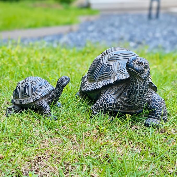 2 Pcs Turtle Outdoor Statue Tortoise Garden Figurine Outdoor Decor Sculpture Ornament, Resin Decorations Patio Lawn Yard Housewarming Mom Gifts