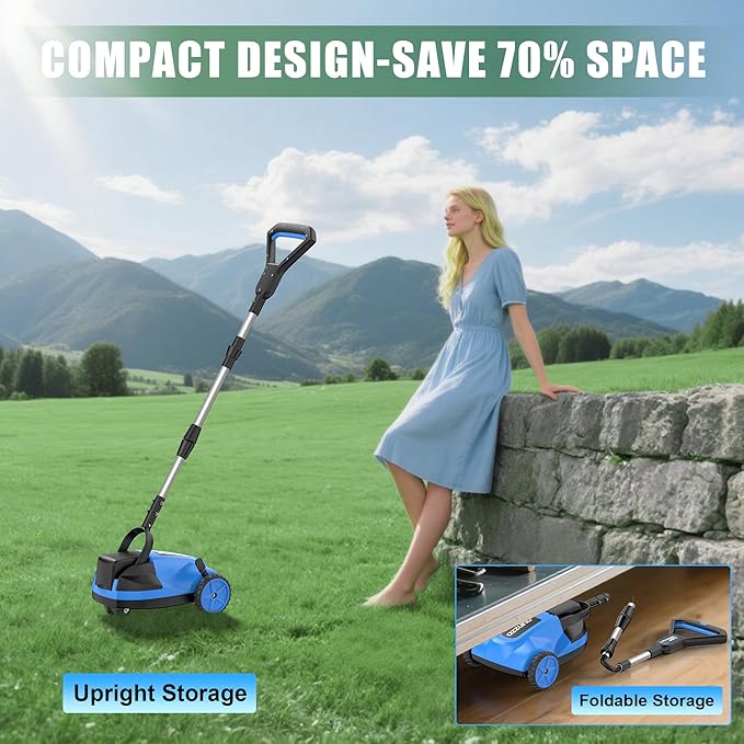 AZZUNO 8.3" Electric Cordless Lawn Mower: 20V Push Brush Cutter with 3-Position Height Adjustment, Brushless Compact Walk Behind Weed Wacker Eater for Small Garden Yard, 3.0Ah Battery and Charger