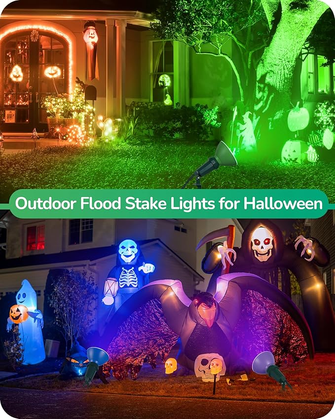 EDISHINE 120V Spotlights Outdoor Halloween, 6FT Cord, Weatherproof Plug in LED Flood Stake Lights, E26 150W PAR38 Bulb, 120° Adjustable Landscape Light Socket for Holiday, Patio, UL Listed, 2 Pack