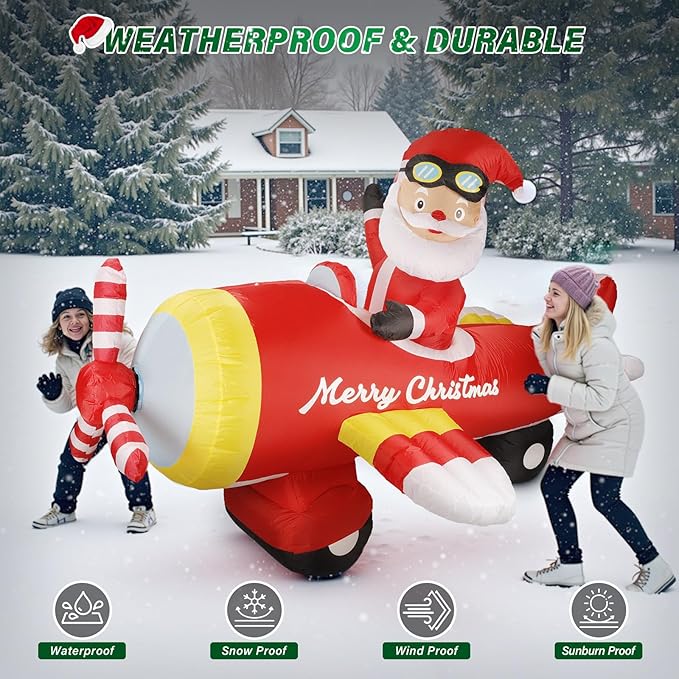 8 FT Christmas Inflatable Decorations,Santa Claus on Flying Animated Airplane with Poweful Blower,Outdoor Xmas Blow Up Decorations,Built-in Bright LED Lights for Indoor Outdoor,Lawn,New Year Gifts